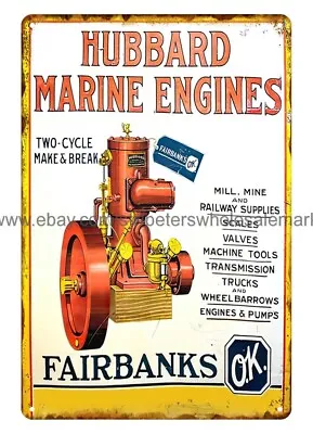 HUBBARD MARINE ENGINES Metal Tin Sign Garden Outdoor Living Room Wall Art • $18.94