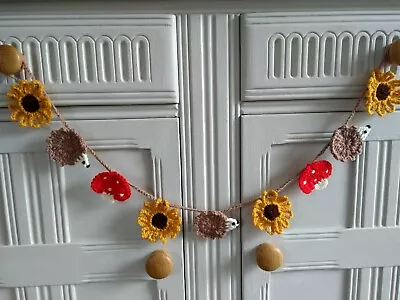 £6.95 • Buy Handmade Crochet Sunflower Hedgehog & Toadstool Bunting/Garland/Dresser/Nursery