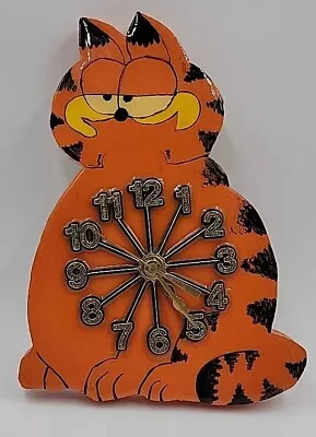 Vintage Wooden Garfield Clock Tested And Works Approximately 9 1/2  By 7  • $19.99