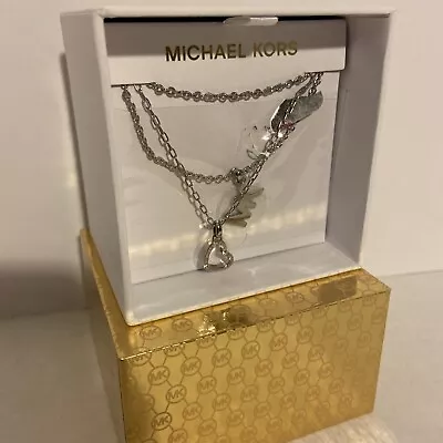 MICHAEL KORS Silver Toned Metal 18  Chain Necklace Pendant MK Charm NWT $125 • $54.99