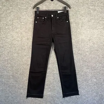 RAG & BONE Jeans Womens W24 L26 Black Straight Leg Raw Step Hem High Waist • £34.99
