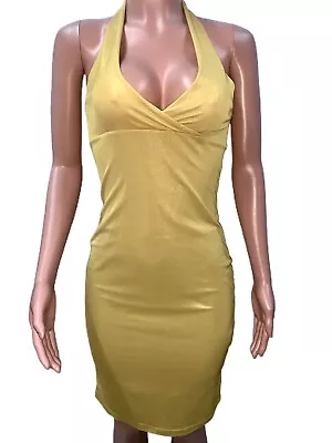 Y2K Sparkly Gold Glam Marilyn Movie Star Halter Cleavage Dress Costume Party New • $14.90