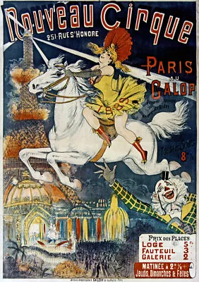 Nouveau Cirque Paris Galop Vintage Circus Ad Poster 12x18 • $7.95