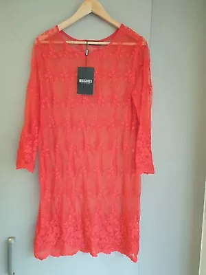 Missguided Women's Red Sheer Floral Embroidered Long Sleeve Dress Size 10 - BNWT • £0.99