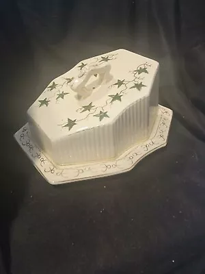 $25 • Buy Vintage Porcelain Ceramic Cheese Dish Keeper With Green Ivy And Gold Trim
