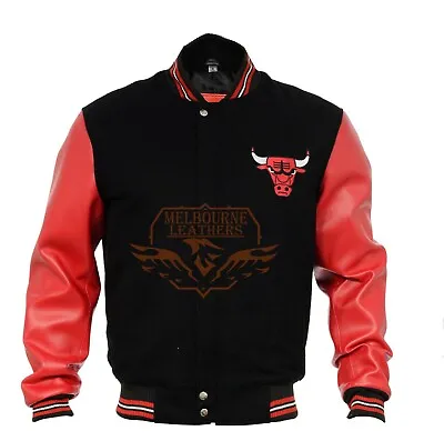 $115.19 • Buy Men's Chicago Bulls Real Leather And Real Wool Varsity Jacket 