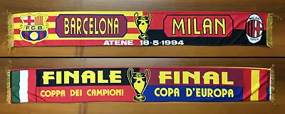 Scarf MILAN V BARCELONA 1994 Champions Cup Final Athens 18/5/1994 Greece Finale • $49