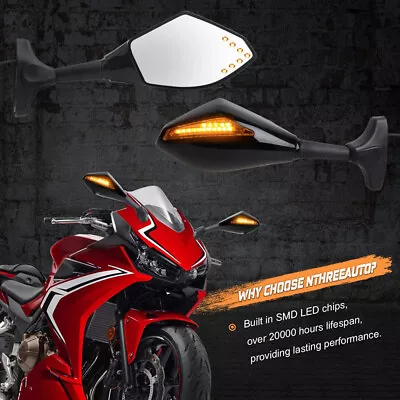 Rearview Side Mirrors LED Turn Signal For Kawasaki ZX6R ZX636 98-06 ZX10R 04-07 • $28.63