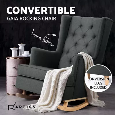 Artiss Rocking Armchair Feeding Chair Fabric Armchairs Lounge Recliner Charcoal • $299.95