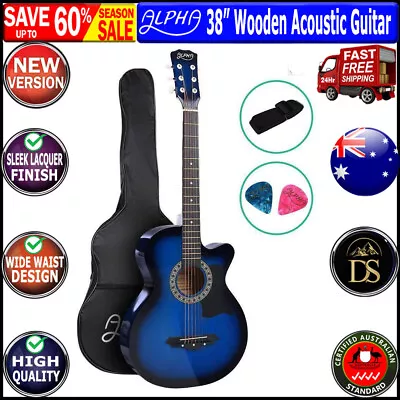 Alpha Guitar 38” Inch Full-Size Acoustic Wooden Folk Classical Cutaway Blue • $53.82