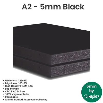 A2 BLACK Foam Boards 5mm (10 Sheets Pack) Ref:- FB139 • £19.99