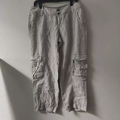 Marrakech Linen Gray Pants 28 Wide Leg Relaxed Stylish Fit Cargo Two Button Zip  • $34.49