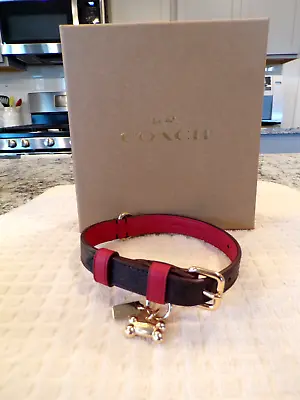 New In Box Coach Small Dog Collar Brown & Red Apple Signature C Brass Charms • $59.95