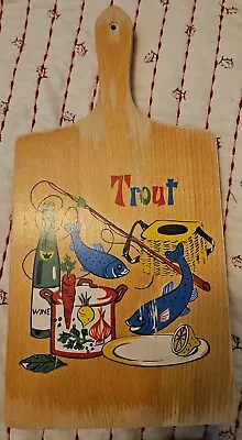 Vintage Trout Fishing  1967Nevco Wood Cutting Board Yugoslavia Charcuterie Board • $26.84