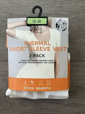 M&S Ladies Thermal Long Sleeve Vest 2 Pack Cream Size 12 • £18