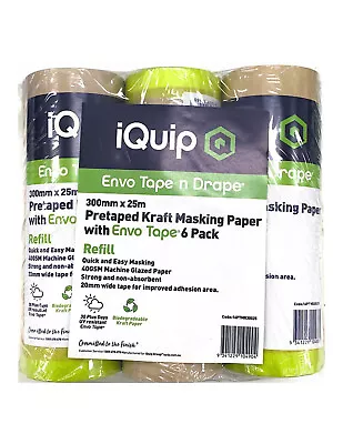 6 X IQuip Pre-taped Masking Paper For Painters 300mm X 25m WITH DISPENSER • $67.95