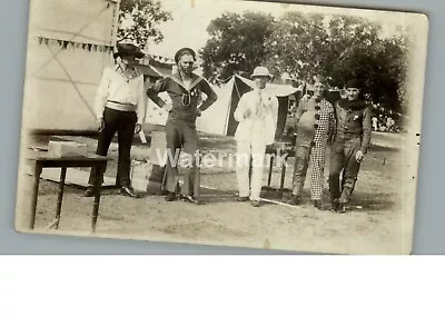 0202. Five Men In Fancy Dress. Edwardian/WWI. Fete? • £4.95