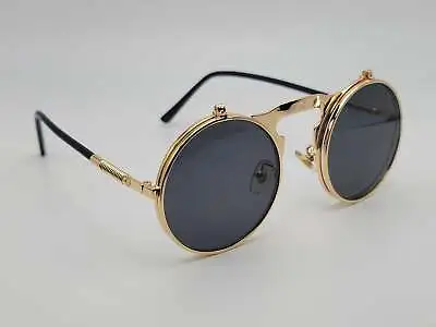 Steampunk Goggles Glasses Round Sunglasses Emo Retro Vintage Flip Up • $19.99