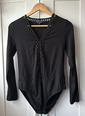 French Connection Black Long Sleeve Bodysuit With Mesh Plunge Size M • £20