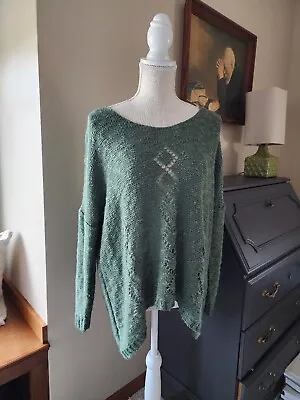 Miracle USA Sweater Gree Knit Pullover Sweater Size S/M Shark Bite Cut • $15