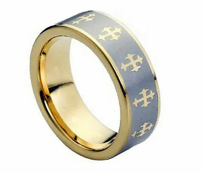 Free Engraving 8mm Men Tungsten Carbide With Gold Celtic Cross Wedding Band Ring • $22.46