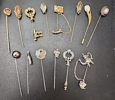 Vintage Lot Of 14 Signed Stick Pins Avon And Monet Silvertone & Goldtone • $9.99