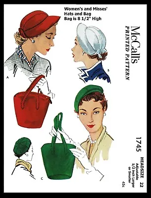 McCall's # 1745 Hat Cap & Bag Fabric Sewing Pattern Chemo Cancer Alopecia 22   • $5.99