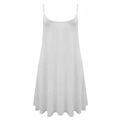 Womens Ladies Plain Summer Cami Swing Mini Dress Long Top Vest Plus Size 8-26 • £6.95