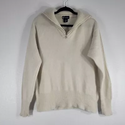 C By Bloomingdales Men Small Sweater Pullover 100% 2 Ply Cashmere 1/4 Zip Beige • $29.74