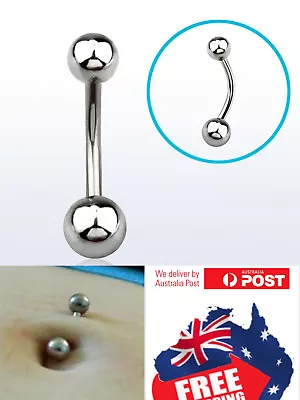 316L Surgical Steel 14g 1.6mm Belly Banana Bar With Upper 5mm Lower 6mm Ball 1pc • $4.95
