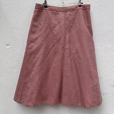 Laura Ashley Linen ALine Skirt Womens 14 Large Pink Lined Classic Cottage Boho • £18.99