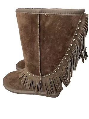 Montana West Winter Faux Fur Lined Suede Boots Size 7 Fringe ￼NEW • $35.99