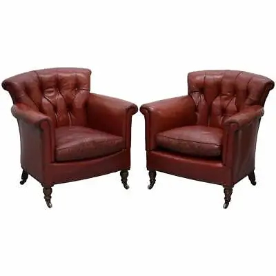 Rod Stewart Essex Home Howard & Son's Victorian Blood Red Leather Armchairs  • £15000