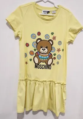 Moschino Kids Cotton Yellow Iconic Teddy Short Sleeve Dress Sz 8 Great Condition • $52.99