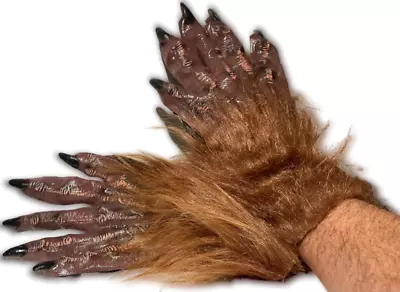 WEREWOLF HAIRY GLOVES Brown Rubber Adult Hands Furry Monster Big Foot Costume  • $15.29