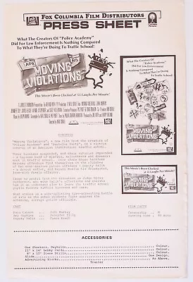 VINTAGE 1985 MOVING VIOLATIONS 20th CENTURY FOX MOVIE CINEMA MEDIA PRESS SHEET • $9.63