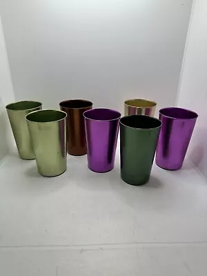 Vintage Bascal Aluminum Tumblers Drinking Cups Tumblers 4.5” Set Of 7 • $30