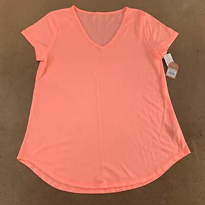 Mudd Juniors Size XL Peach Frenzy Short Sleeve V Neck Round Hem Tee NWT *Flaw • $10.30