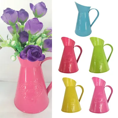 Shabby Chic Country Vintage Metal Jug Vase Flower Pitcher Wedding Decor 5 Colors • £8.96