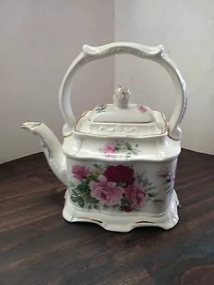 Pink Roses Teapot Carriage Crown Dorset Staffordshire Vintage Lidded Gold Trim • $34