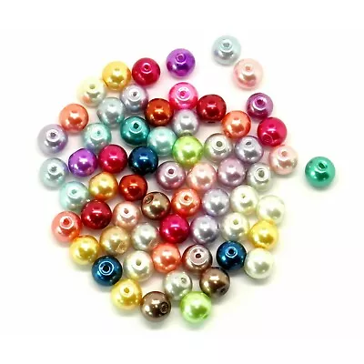 100 Glass Pearl 7-8mm Beads Mixed Colours Jewellery Making J11403B • £3.39