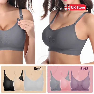 3Pack Wireless Maternity Nursing Sleep Breastfeeding Bras With Removable Pads UK • £6.99