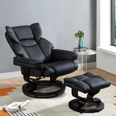 £215.99 • Buy Leather Recliner Armchair Sofa Lounge Swivel Chair With Foot Stool Wood Base