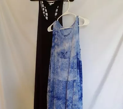 2 Coverups Dresses / Volcom Play Along Black Maxi Dress & Blue TieDyed Size M • $20