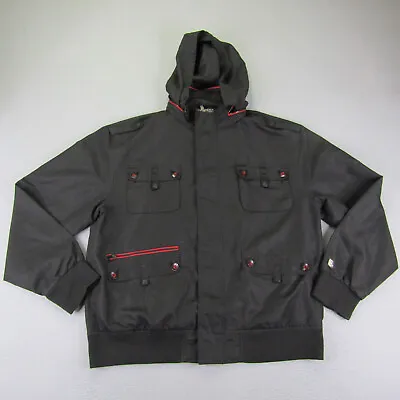 Ecko Unltd Jacket Mens XXL 2XL Black Black Windbreaker Zip Snap Up Hooded Coat • $39.97