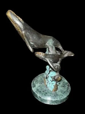 Humpback Whale & Calf Sculpture Brass & Bronze SPI Gallery 5.6” Tall • $20