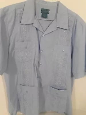 TROPICOOL Men's Shirt GUAYABERA Cuban/Mexican Wedding Embroidery Blue Size Lge • $17.50