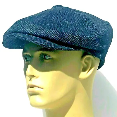 £17.99 • Buy Bakerboy Hat Newsboy Wool Gatsby Blue Herringbone Tweed Flat Cap Baker Boy Mens