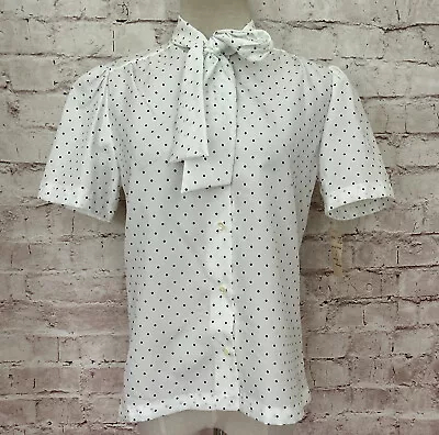 Vintage 80s Russ Togs Secretary Blouse Tie Neck Short Sleeve Polka Dot NEW 6 P • $37.80