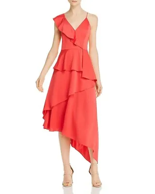 NWT Aidan By Aidan Mattox Women's Asymmetrical Charmeuse Gown 6 Red Fruit Punch • $69.99